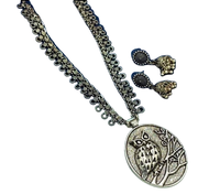 Parure Collier et Boucles d'Oreilles Hibou Oxydé Indien, Chaîne Durable, Style Bohème Tribal Unique, Bijoux Tendance pour Femmes et Filles, Léger et Polyvalent