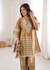 Designer Two Tone Line Tissue Fabric With Coding Embroidered And Mirror work Lace <b>Top</b> With Bottom And Embroidery Lace Work Batwa - Product Image 3