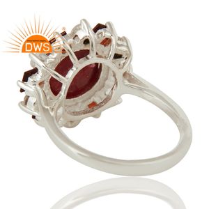 การออกแบบล่าสุดเงินสเตอร์ลิงโกเมนธรรมชาติ,สีขาวบุษราคัมและสีแดงคอรันดัมพลอยแหวนซ้อนผู้ผลิตเครื่องประดับ - Product Image 3