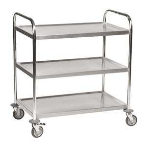 KM60355 Stainless Steel Industrial <b>Trolleys</b> with Four-and Three-Wheel Options 100kg Load Capacity Rubber <b>Platform</b> OEM Support - Product Image 1