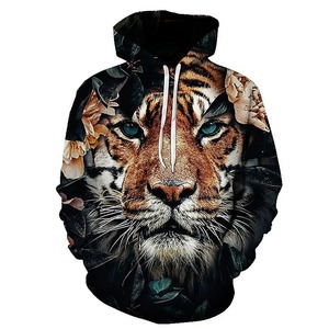 Sudadera con Capucha de Invierno para Hombre, Estampado 3D de Animales, Tigre, Manga Larga, Estilo Urbano, Holgada, 100% Algodón, Felpa, Transpirable, Ecológica - Product Image 2