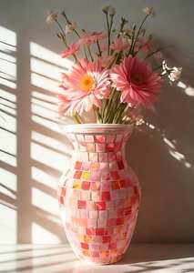 Jarrón de Vidrio Mosaico Rosa Moderno, Ecológico y Hecho a Mano - Product Image 5