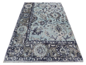 Style Antique Traditionnel Floral Oushak Aqua Noir Gris Sur Mesure Handloom Tapis Antidérapant en Soie Parfait pour la Décoration Intérieure - Product Image 6