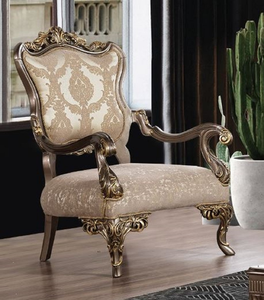 Fauteuil d'appoint sculpté de luxe avec finition en feuille d'or et tissu baroque - Product Image 2