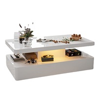 Table basse moderne en bois avec éclairage LED et rangement, design multifonctionnel de luxe pour salon et mobilier d'hôtel (vente en gros)