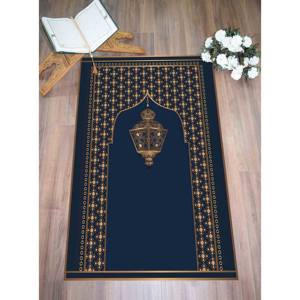 พรมละหมาดสีน้ำเงินกรมท่า: ลายอิสลามสีทอง, แผ่นรองละหมาด, พรมขนนุ่ม - Product Image 3