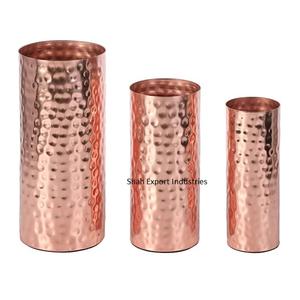 Vases à fleurs cylindriques en métal martelé finition cuivre pour décoration de table de dîner de maison et de mariage Vase floral - Product Image 2