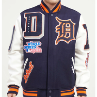 Chaquetas de Invierno Personalizadas de Alta Calidad para Hombre, Parches de Trabajo, Cuerpo de Lana con Mangas de Cuero, Chaqueta con Logotipo Bordado para Hombre