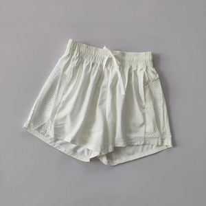 Trendy Women's High Waist Sporty Shorts Breathable Mesh Panel <b>Elastic</b> Waist Regular Fit Solid Black Knitted Cotton Shorts - Product Image 2