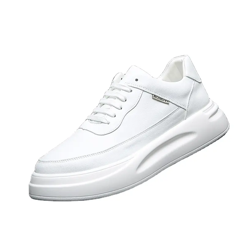All White High Top and Low Top Sneakers Thick Sole White Synthetic Leather Fashion Casual Shoes for Men Stylish