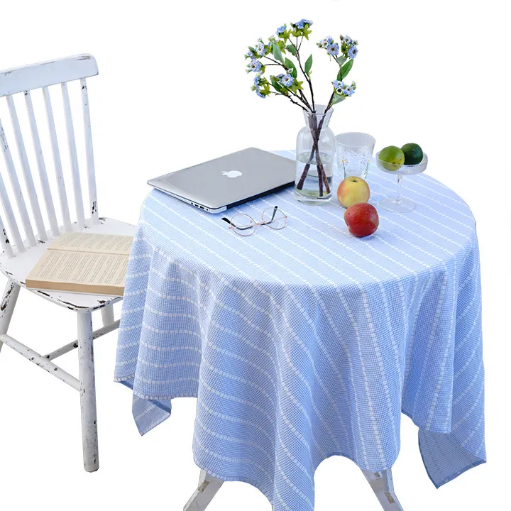 coton blue plaid student desk cover picnic photo background bedside table cloth pastoral floral cotton linen tablecloth