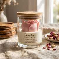 Bougie parfumée à la rose rose personnalisée, bougie en cire de soja, aromathérapie, bougie artisanale en verre, mèche en coton, pour la fête des mères, cadeaux de mariage
