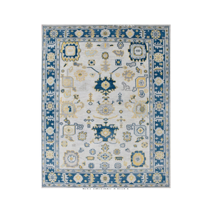 Alfombra Oushak Rectangular Moderna de Lujo, Hecha a Mano con Lana de Nueva Zelanda, Antideslizante, Diseño Floral Grande para Sala de Estar - Product Image 1