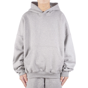 เสื้อฮู้ดดี้ทรงบ็อกซี่สำหรับผู้ชาย ปักโลโก้ตามสั่ง สีเทา ทรงโอเวอร์ไซส์ ผ้าฝ้าย 100% เนื้อหนา ผ้าเฟรนช์เทอร์รี่ - Product Image 1