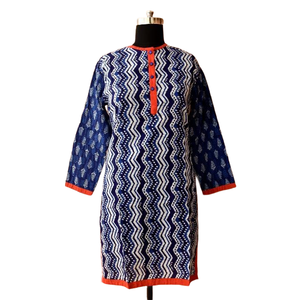 <b>Kurti</b> Export Quality Traditional for Women Digital Printed Cotton Casual Blue Knee-Length for Graduation Wear - Product Image 4