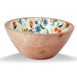 Bol à mélanger rond en bois de manguier de haute qualité Conception d'impression en émail la plus vendue Serveur de fruits et de salades en bois de style moderne - Product Image 4