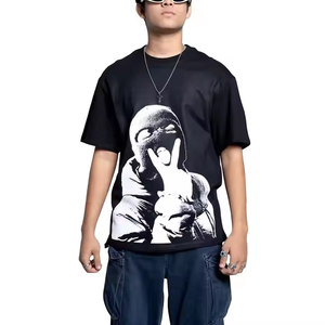 T-shirt unisexe surdimensionné décontracté à col rond avec logo imprimé en relief 3D, écologique, 100 % coton lourd, impression numérique 250 GSM, coupe classique - Product Image 4