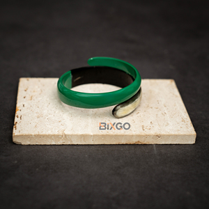 Eco Friendly Vietnam Handicraft Buffalo Horn Jewelry <b>Bracelets</b> for Women Jewelry Half-Lacquer Green Cuff - Product Image 5