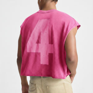 Débardeur à col rond et épaules larges personnalisé sans manches coupe ample en tissu de coton léger débardeur à logo imprimé pour hommes - Product Image 2