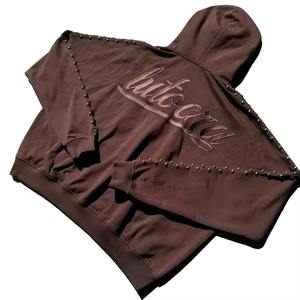 Sudadera con Capucha Unisex de Invierno, 100% Algodón, con Pedrería, Estampado Digital, Diseño Brillante de Cristales, Ropa Urbana, Venta al Por Mayor - Product Image 4