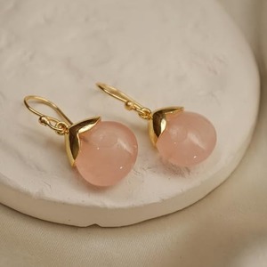 Unisex 8-10mm Rose Quartz Tumble <b>Earrings</b> Gold-Plated Teardrop Dangle With Gold Cap Hook Fashionable Birthstone Dangle <b>Earrings</b> - Product Image 2