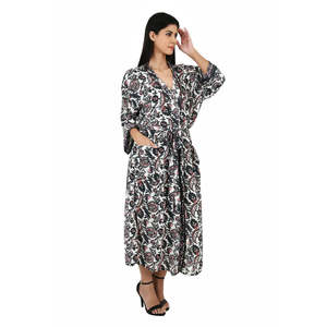 Women's <b>White</b> Black Floral Print <b>Silk</b> Sari Kimono Cami Set Chiffon Fabric Top One Size Fit - Product Image 6