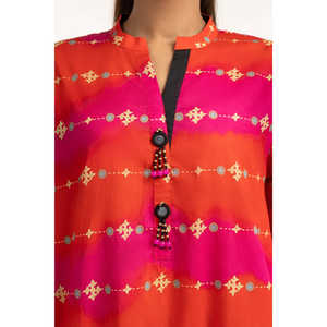 Ensemble de 3 robes décontractées imprimées en tissu lawn pour femmes, orange et rose - Product Image 2