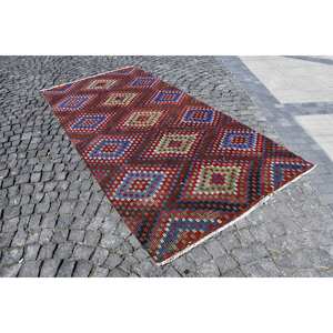 Alfombra de lana Roja turca Vintage 49x103ft área grande decoración étnica tejido plano patrón de retazos diseño de pasillo rectangular PP látex - Product Image 2