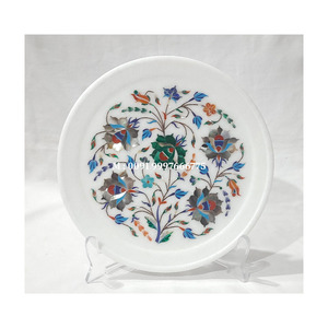 Assiette décorative en marbre blanc de haute qualité avec un beau motif floral, finition soignée pour la décoration de la maison et des hôtels - Product Image 1