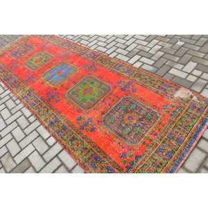 4.1x11.5 ft Rug, Vintage Turkish Rug, <b>Red</b> <b>Wool</b> Rug - Product Image 4