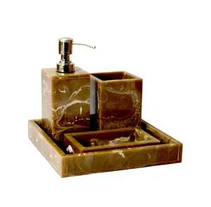 Juego de Baño Moderno de Cinco Piezas de Resina, Redondo, Ecológico e Impermeable, con Dispensador de Jabón, Portacepillos de Dientes y Bandeja - Product Image 5