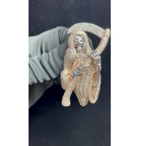 Suministro directo de fábrica Full 3D Santa Muerte Iced Out Hip Hop Style Pendant en plata de ley 925 disponible para precio de exportación - Product Image 1