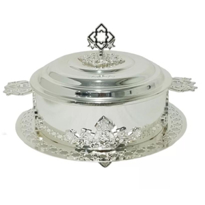 Plat à cocotte en argent avec couvercle attrayant Plat à cocotte en acier inoxydable de qualité supérieure pour les repas de mariage - Product Image 1