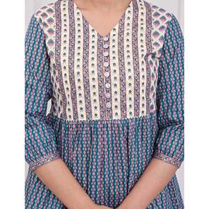 เสื้อเชิ้ตผ้าฝ้ายทอลายพิมพ์ลายสีกรมท่า ความยาวสั้น ตกแต่งด้วยกระดุม - Product Image 2