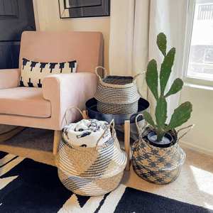 Décorations d'intérieur pour la maison accessoires de jardin extérieur panier de ventre en paille écologique naturelle pour plantes - Product Image 5