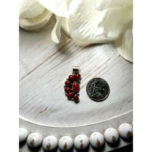 Navajo-Made Natural Coral & Sterling <b>Silver</b> Pendant with Bezel Setting Inlay Technology - Product Image 2
