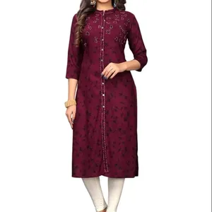 Women Clothing Fashion Plain Casual Floral Printed Pakistani Ladies Long Sleeve Multi India & Pakistan KURTIS