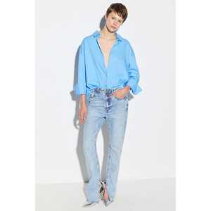 Camisa Casual de Satén con Corte Holgado y Logotipo Frontal, 100% Algodón, Manga Larga, Cuello Redondo - Product Image 2