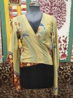 Blusa de Sari de Seda Estilo Boho Hippie para Mujer con Lazo Delantero, Corta, sin Cuello, Estampado Floral, para Playa o Verano