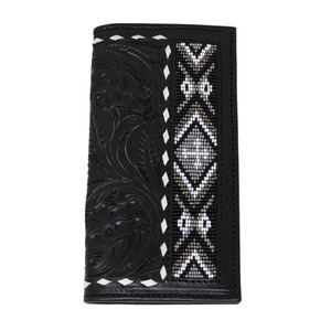 Cartera de cuero unisex diseño largo vintage tallado a mano con cuentas y característica de seguridad RFID hecha en India - Product Image 1