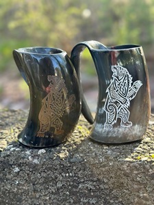 Taza de cuerno vikingo con grabado personalizado, jarra de cerveza rústica, regalo nórdico para amantes de la cerveza y el hidromiel - Product Image 5