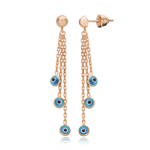 Turquoise Turkish Eye Design Charms <b>Long</b> <b>Earrings</b> Wholesale Turkish Handmade 925 <b>Silver</b> Sterling Jewelry - Product Image 2