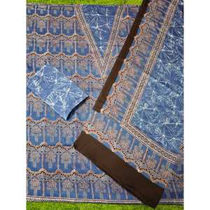 Tissu de robe pour femmes en soie modal imprimé à la main Ajrakh, coupe A, formel, printemps, anti-rides, respirant, nouveau design - Product Image 1