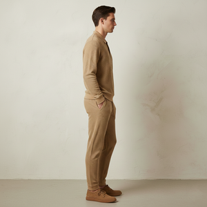 Ensemble de survêtement en coton gaufré lourd pour homme, beige sable, vintage, sweat à capuche ample, imprimé délavé à l'acide - Product Image 3