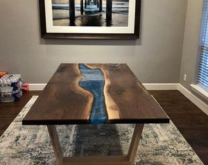 PLESE HANDCRAFT TABLE RONDE EN RÉSINE EPOXY POUR SALLE À MANGER Meubles Table de rivière en bois et résine pour la maison et le bureau - Product Image 3