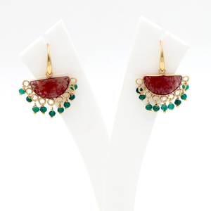 DUA-Boucles d'oreilles demi-lune en jade fraise, laiton tendance, plaqué or 18 carats, bijoux de mariage élégants - Product Image 4