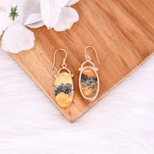 Bumble Bee Jasper Designer Boucles d'oreilles de mode pour femmes Pierre précieuse ovale faite à la main avec Style classique Or Rose Laiton Placage en gros - Product Image 4