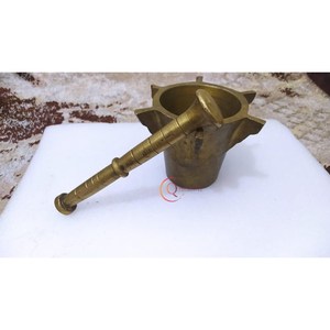 Mortero y Maja de cocina para el hogar y la cocina de metal de latón con estilo, accesorios de cocina con acabado de Color dorado, utensilios para el hogar y el Hotel DE LA India - Product Image 1