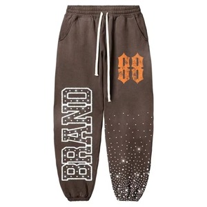 Pantalon de survêtement pour homme avec fermeture éclair, strass, impression sur écran, coton lourd, ample, jogging en molleton français - Product Image 2