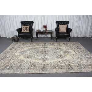 6.9x10.9 ft Rug, Turkish Vintage Rug, <b>Brown</b> <b>Wool</b> Rug - Product Image 2